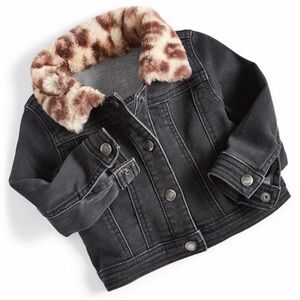 Leopard fur trimmed toddler jean jacket